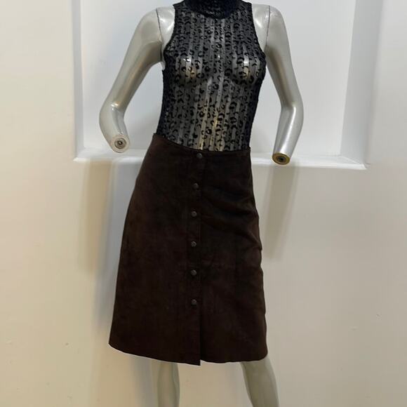 STOCKO YKK New York Brown Leather Skirt A-Line Snap Closure - Picture 1 of 11